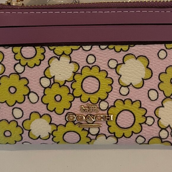 Coach Mini Skinny Id Case, wallet,key chain- Lilly Purple Pink yellow Floral - Picture 6 of 7